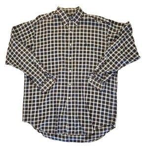 Ralph Lauren Vintage Black Gray Plaid Button Up Shirt Blake Cotton Men's L